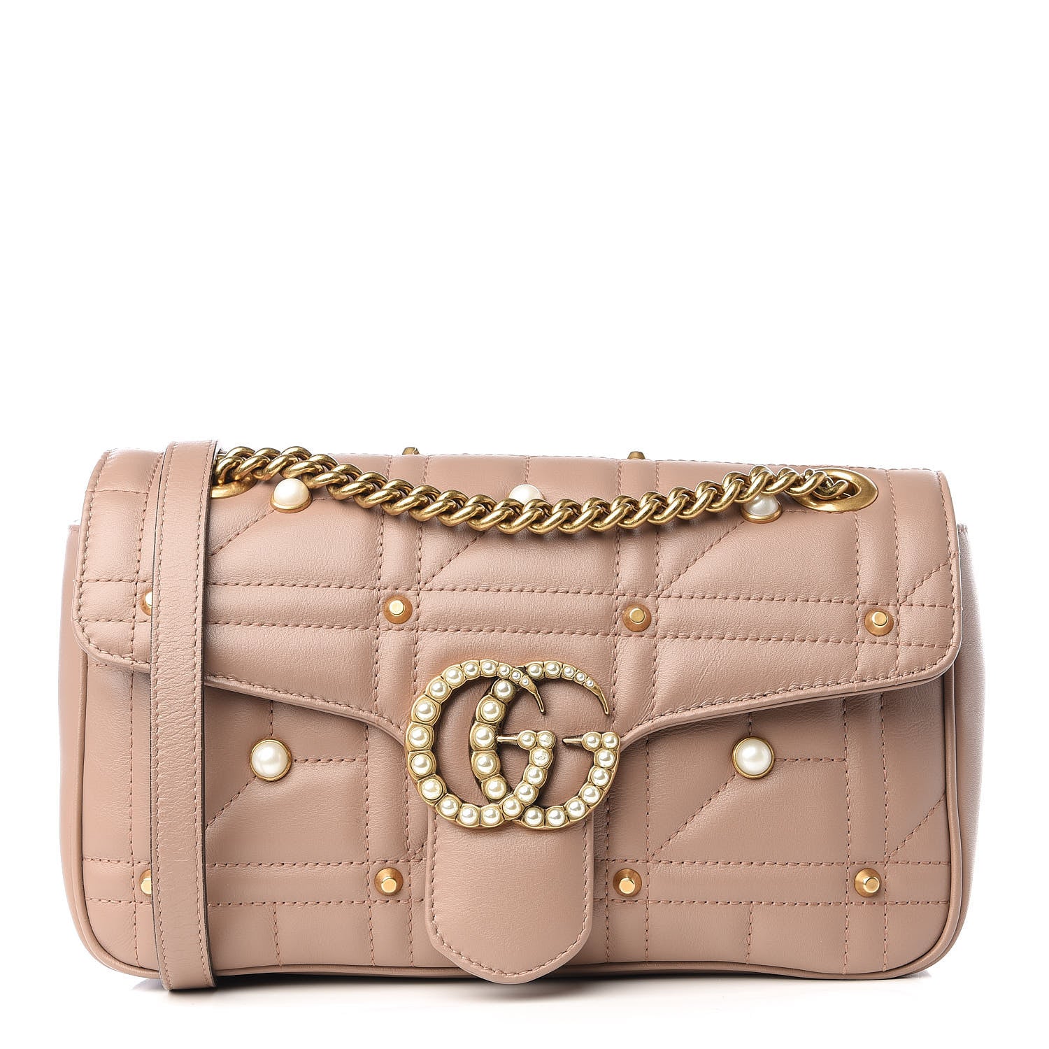Gucci Calfskin Matelasse Studded Mini Pearly GG Marmont Shoulder Bag Porcelain Rose 1 of 8