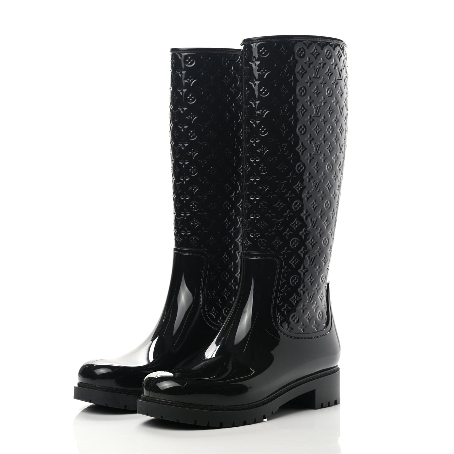 Rubber Embossed Monogram Splash Rain Boots 41 Black