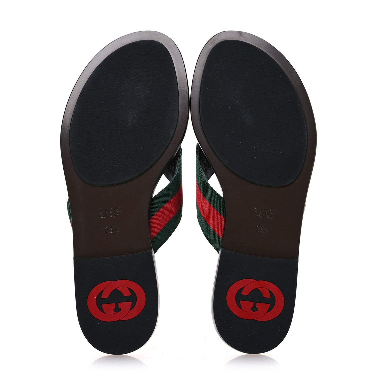 Gucci Nylon Calfskin Web GG Monogram Womens Thong Sandals 38.5 Green Red Cocoa 6 of 8