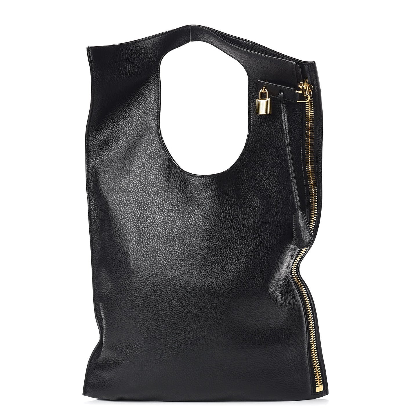 Grained Calfskin Large Alix Padlock Zip Shoulder Bag Black