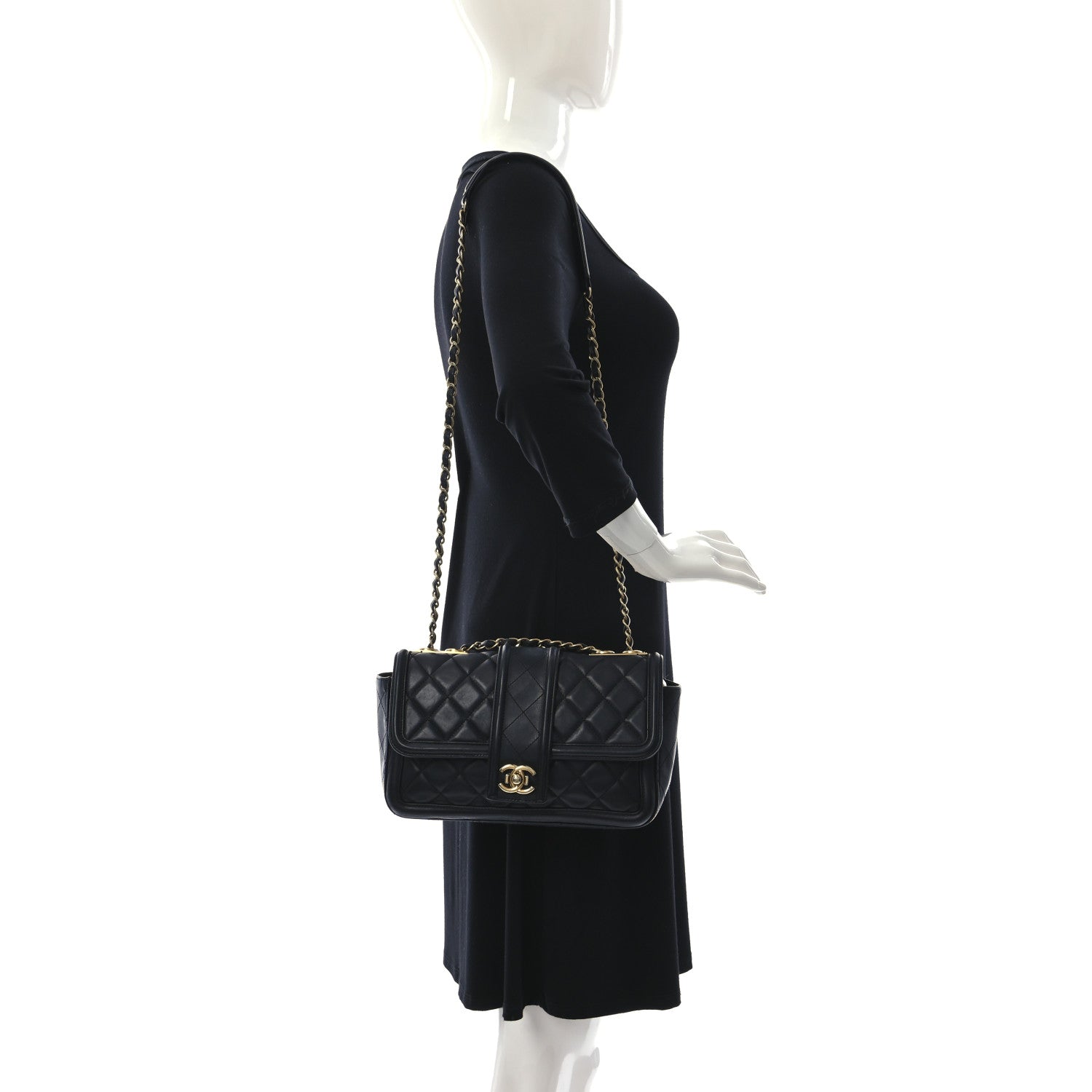 Chanel Lambskin Quilted Medium Elegant CC Flap Black 2 of 11