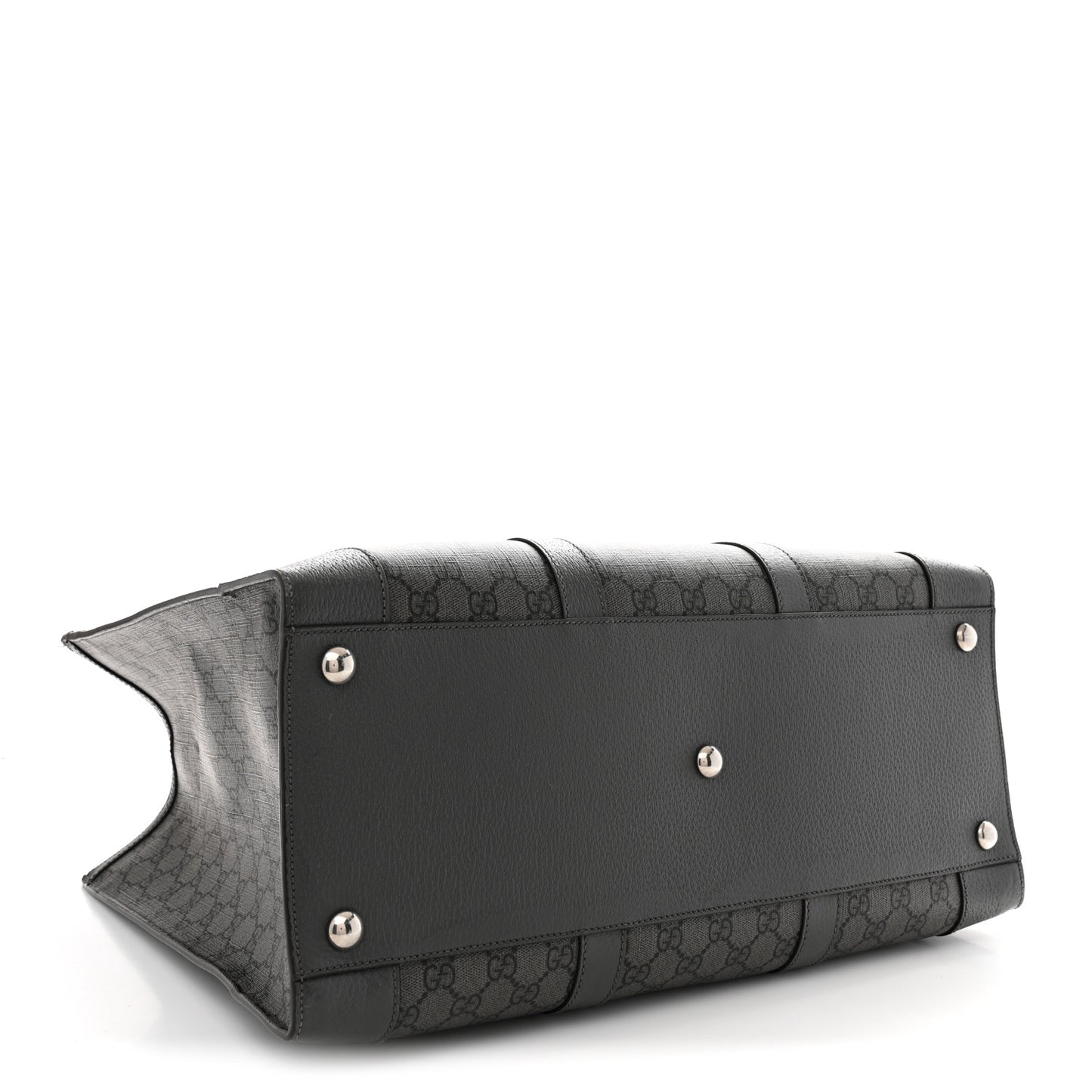 GG Supreme Monogram Textured Dollar Calfskin Large Ophidia Tote Bag Grey Black Graphite Grey