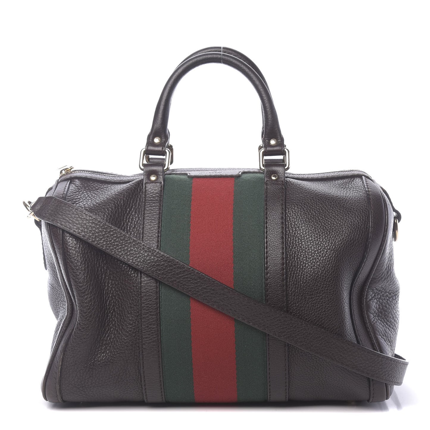 Calfskin Vintage Web Medium Boston Dark Brown