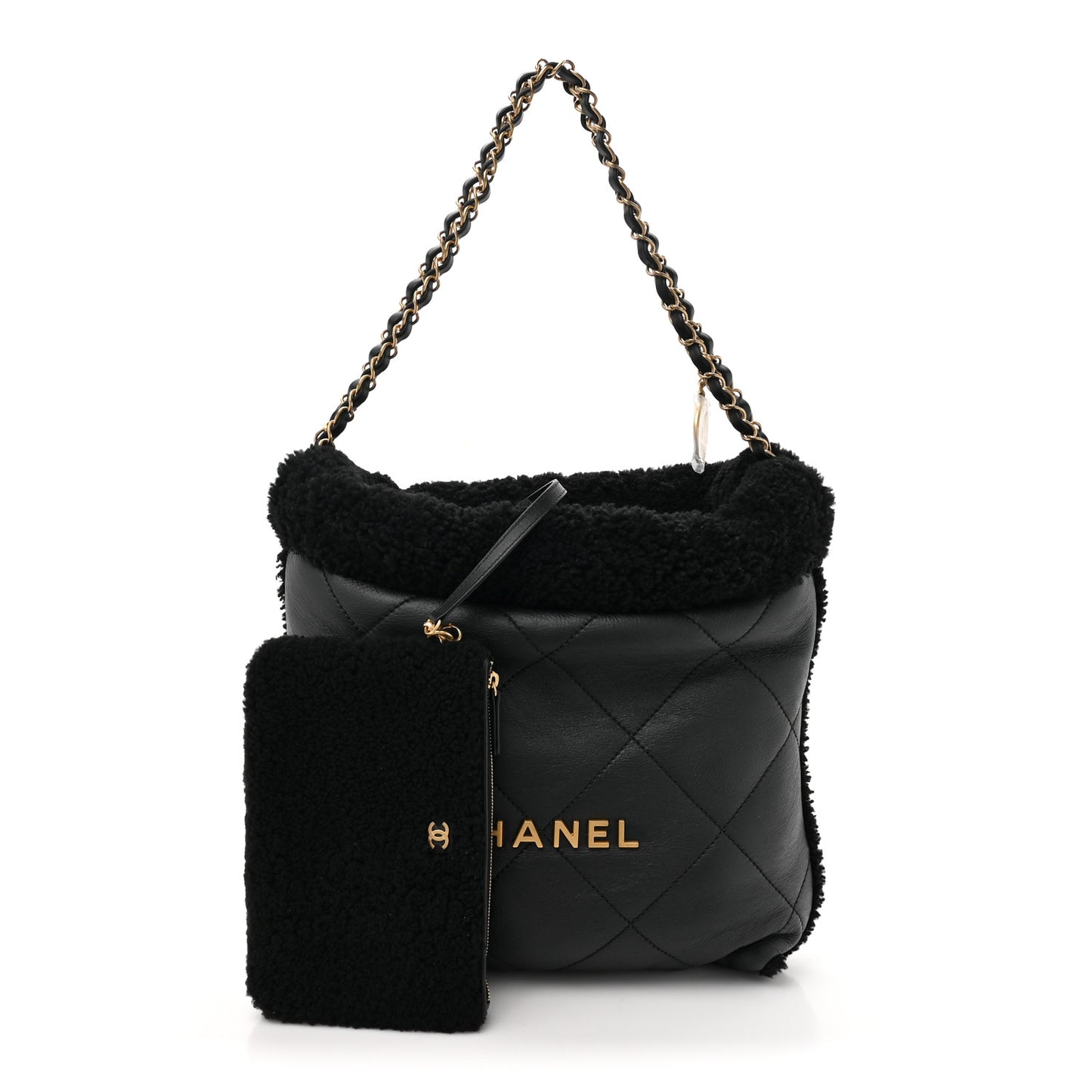 Aged Lambskin Shearling Quilted Small Chanel 22 Black