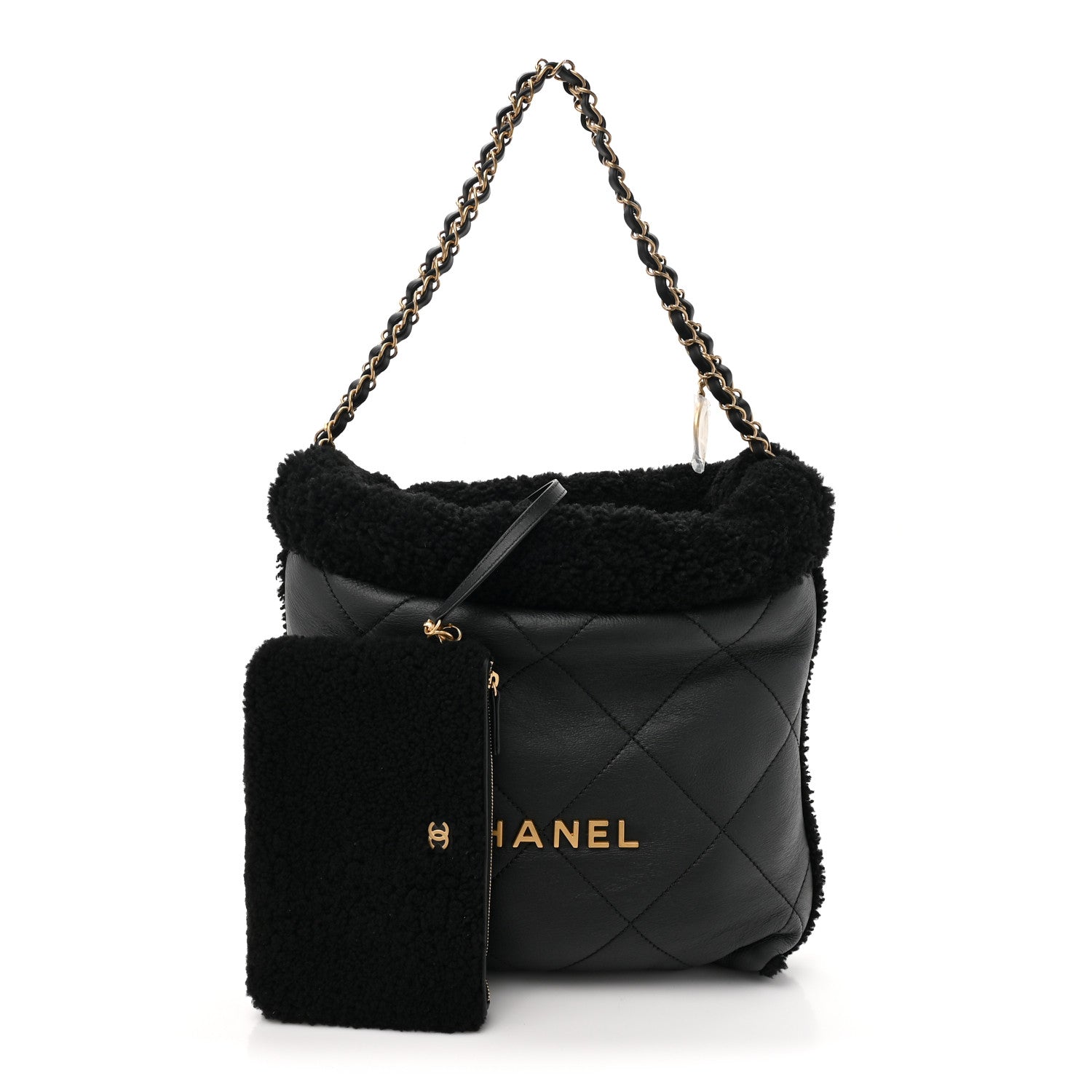 Chanel Aged Lambskin Shearling Quilted Small Chanel 22 Black 3 of 12