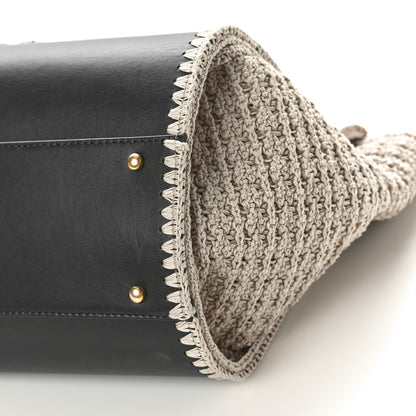 Chanel Calfskin Knit Medium Deauville Tote Black Grey 10 of 10