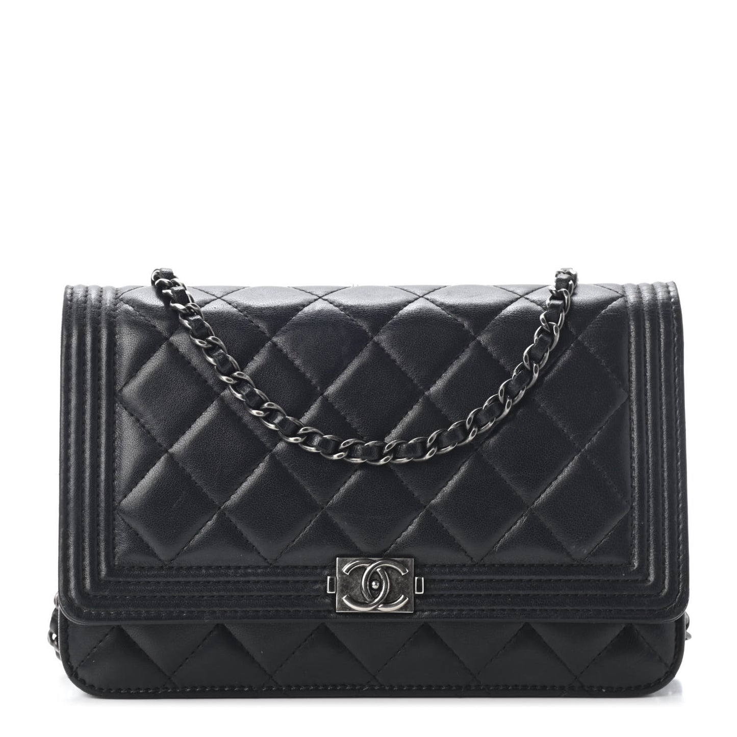 Lambskin Quilted Boy Wallet On Chain WOC Black