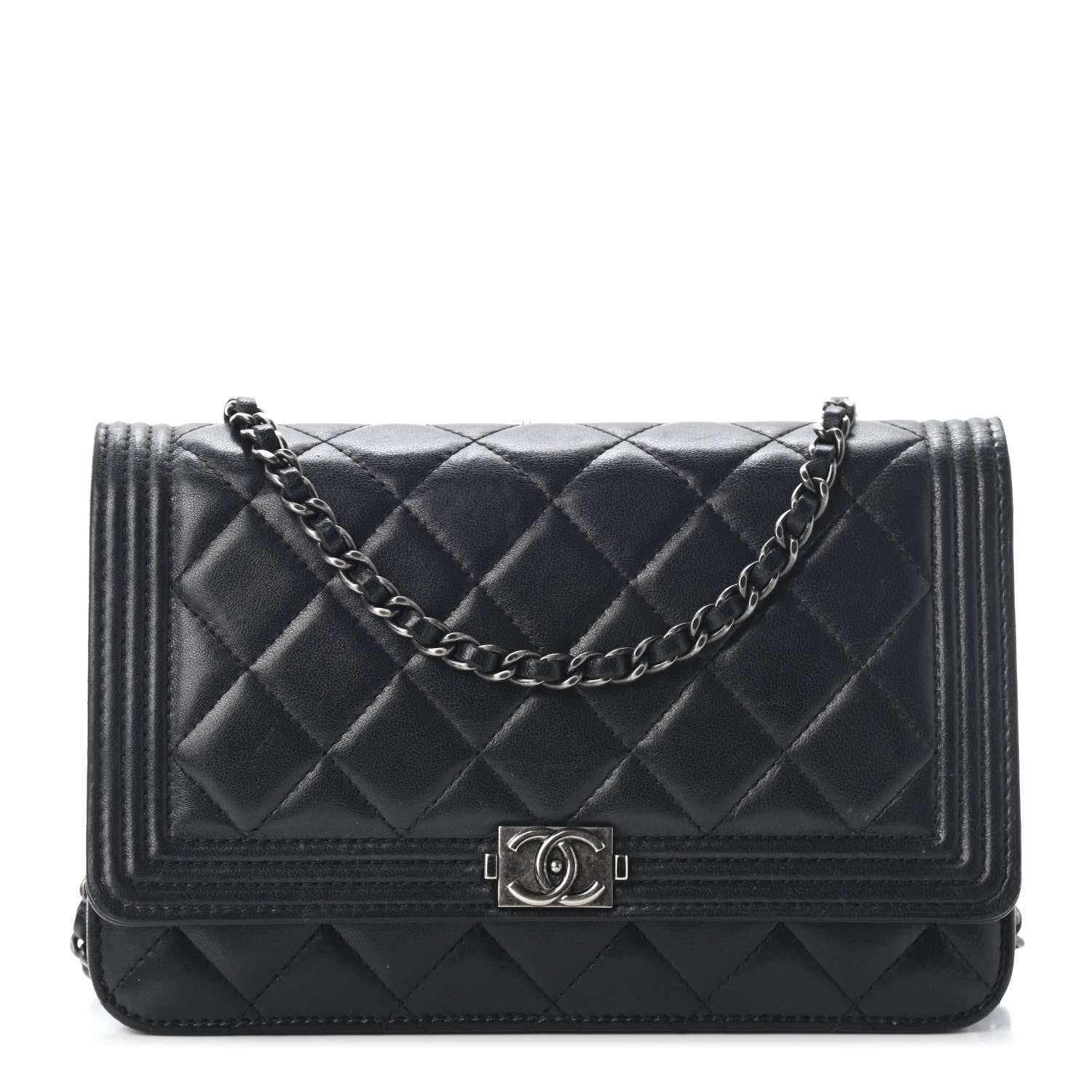 Chanel Lambskin Quilted Boy Wallet On Chain WOC Black 1 of 10