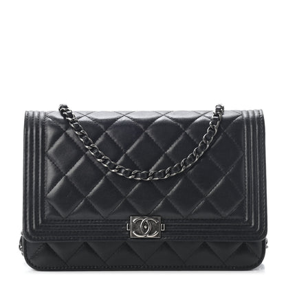 Chanel Lambskin Quilted Boy Wallet On Chain WOC Black 1 of 10