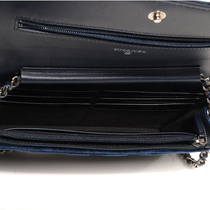 Chanel Velvet Quilted Boy Wallet On Chain WOC Navy 6 of 8