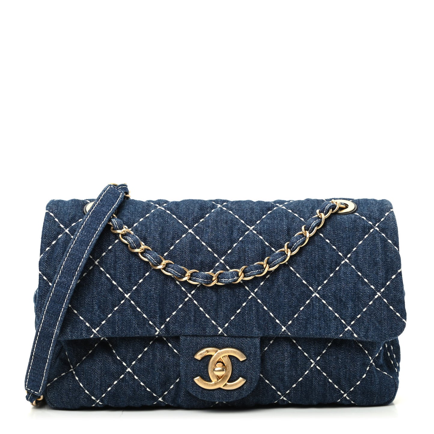 Denim Quilted Medium Denim Trip Single Flap Blue