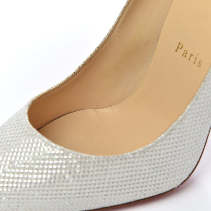 Christian Louboutin Metallic Canvas Peep Toe Pumps 37.5 White 10 of 15