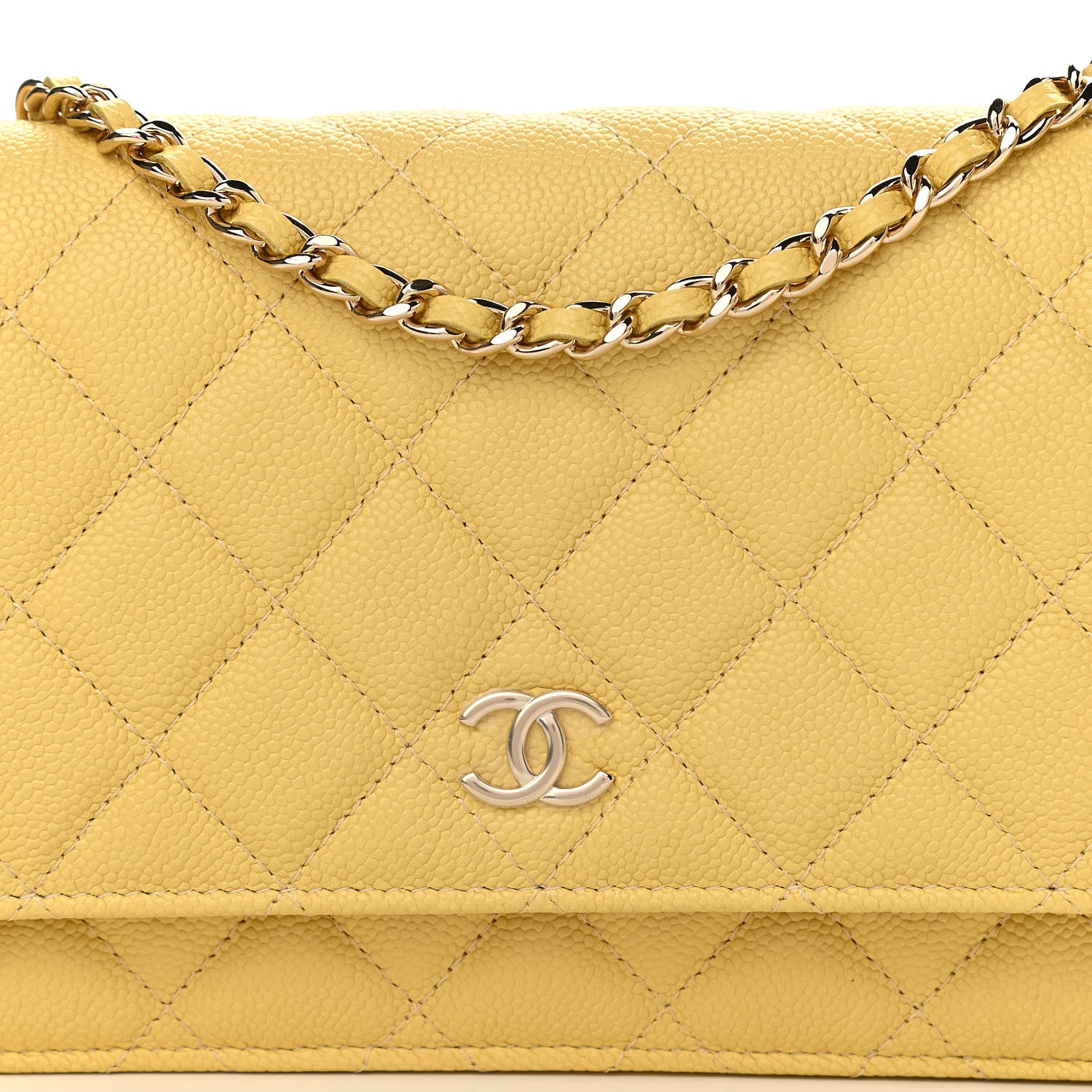 Chanel Caviar Quilted Tiny CC Wallet On Chain WOC Yellow 11 of 12