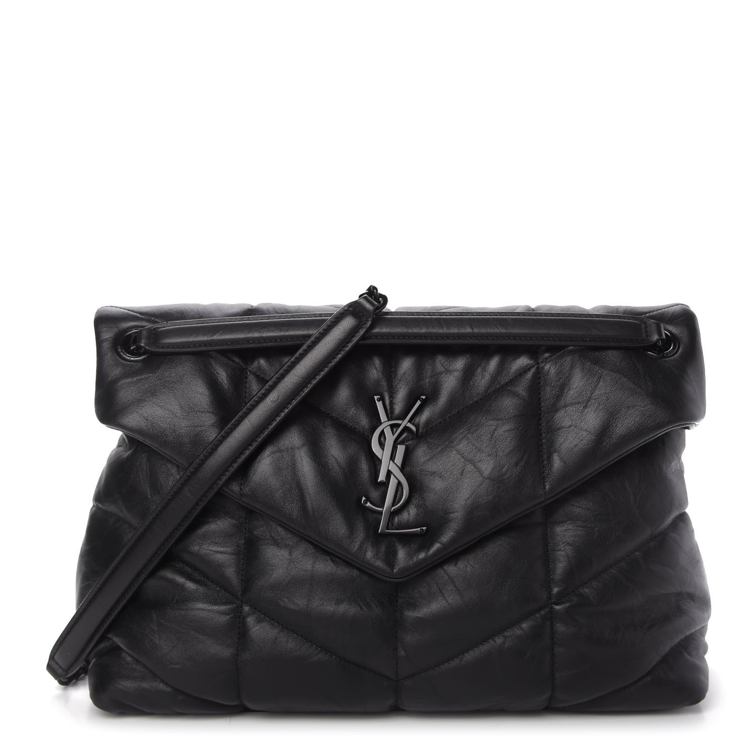 Saint Laurent Lambskin Quilted Medium Loulou Puffer Monogram Chain Satchel Black 1 of 11