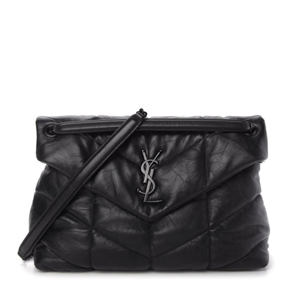 Saint Laurent Lambskin Quilted Medium Loulou Puffer Monogram Chain Satchel Black 1 of 11