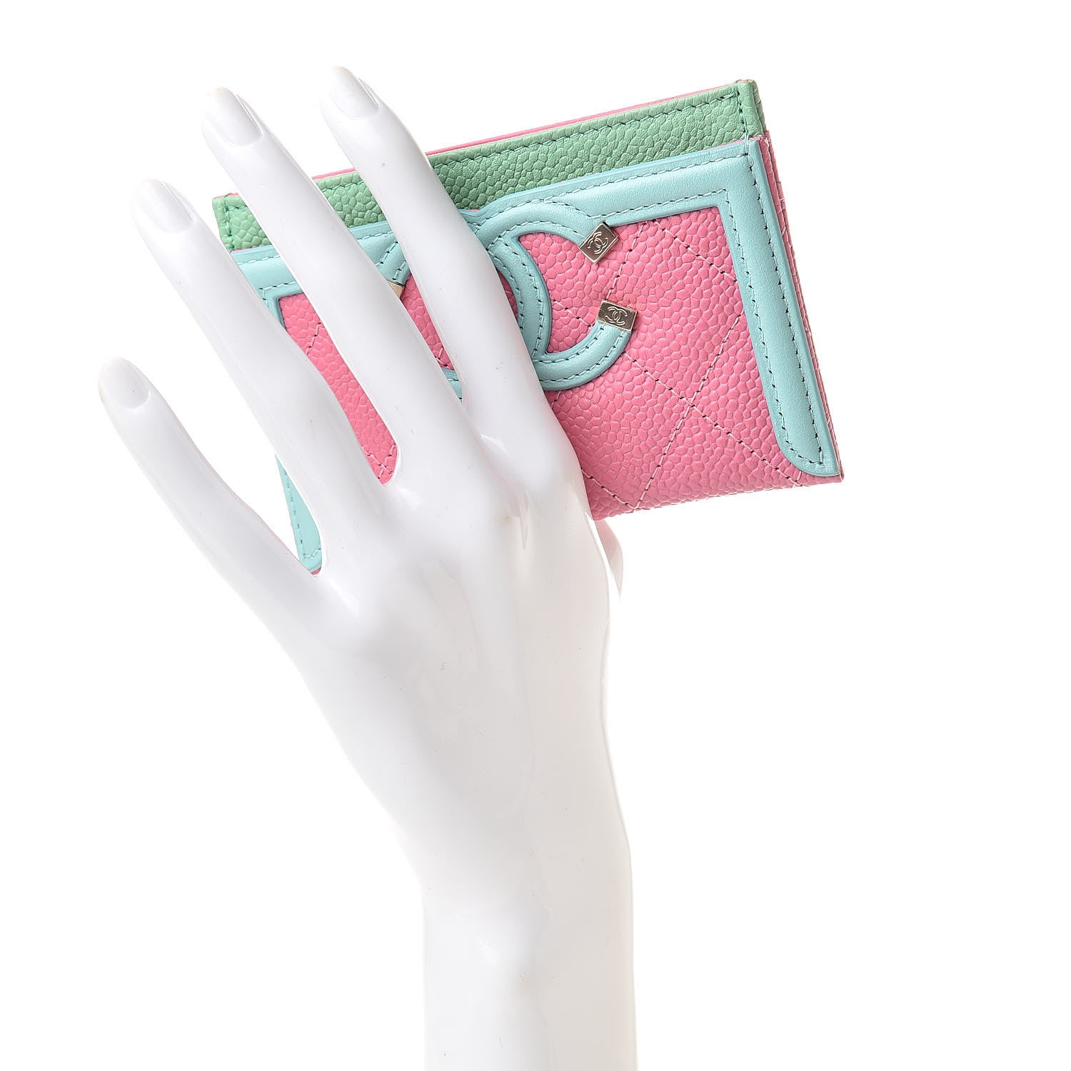 Chanel Caviar Quilted CC Filigree Card Holder Pink Blue Green 2 of 9