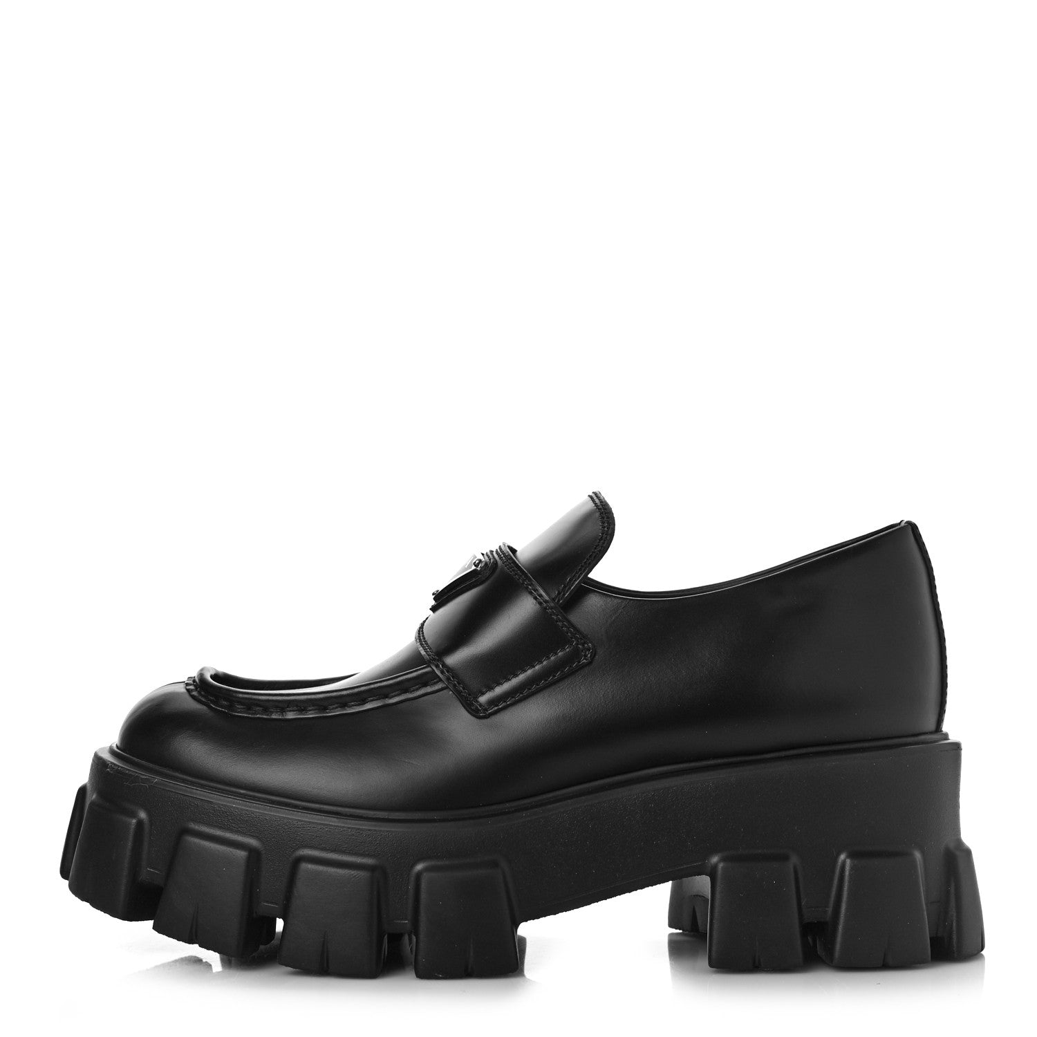Prada Spazzolato Rois Metal Triangle Logo Monolith 55mm Loafers 37.5 Black 1 of 9