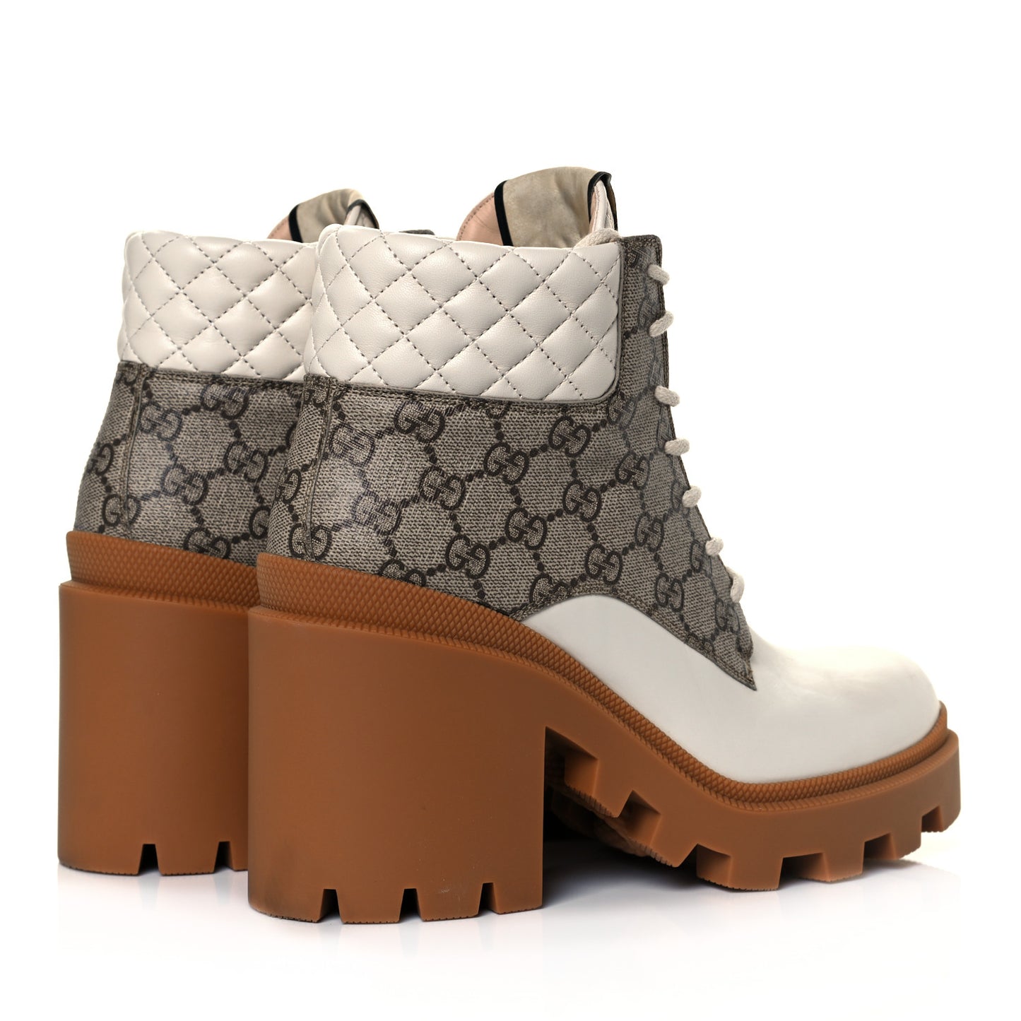 Calfskin GG Supreme Monogram Nappa Quilted Lace Up Ankle Boots 40 Mystic White Beige