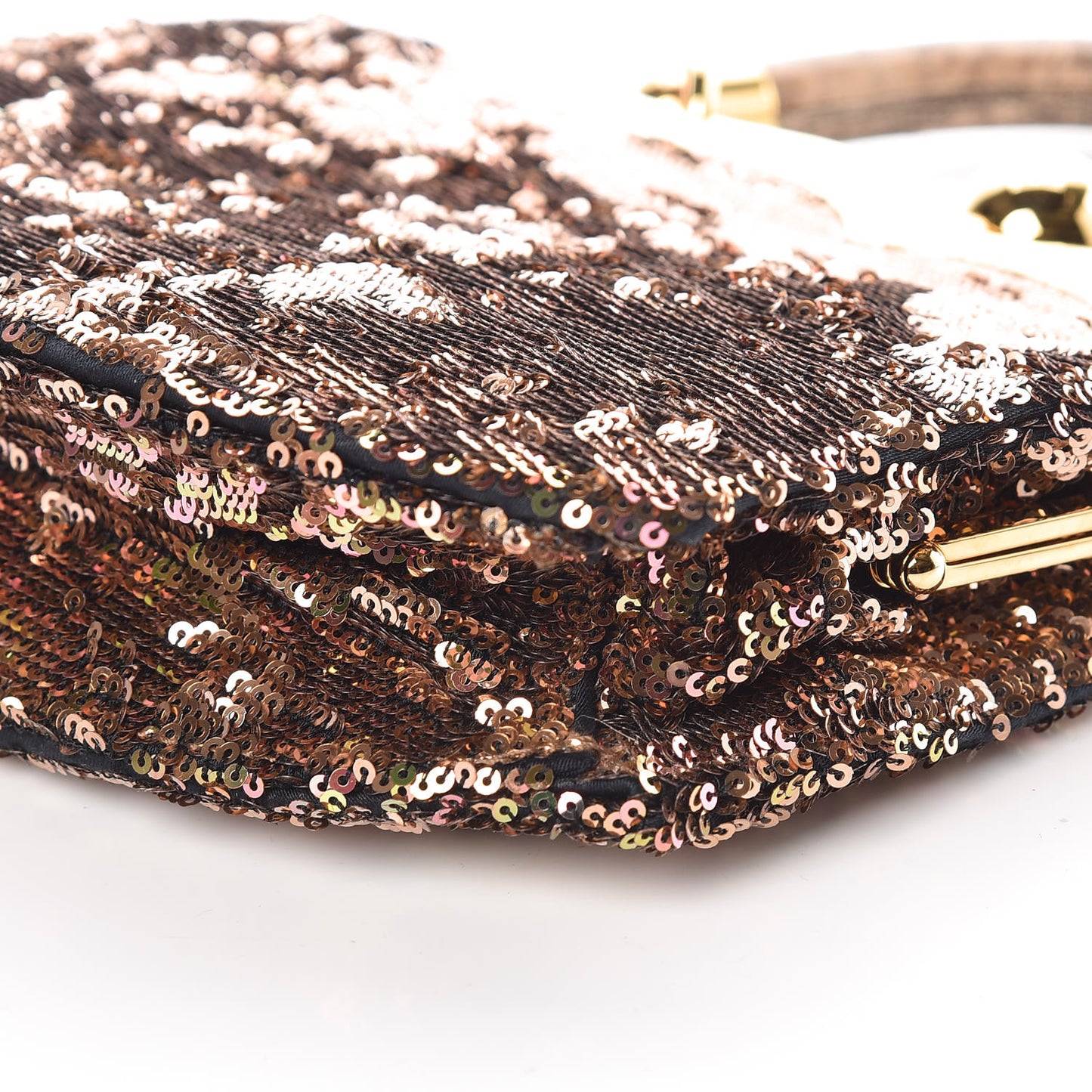 Paillettes Sequin Lizard Top Handle Frame Bag Cammeo