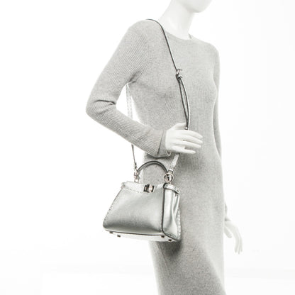 Fendi Cuoio Romano Lux Selleria Mini Peekaboo Iconic Satchel Argento 2 of 8