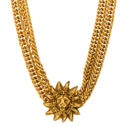 Chanel Multi Strand Chain Leo Lion Sun Medallion Necklace Gold 1 of 5
