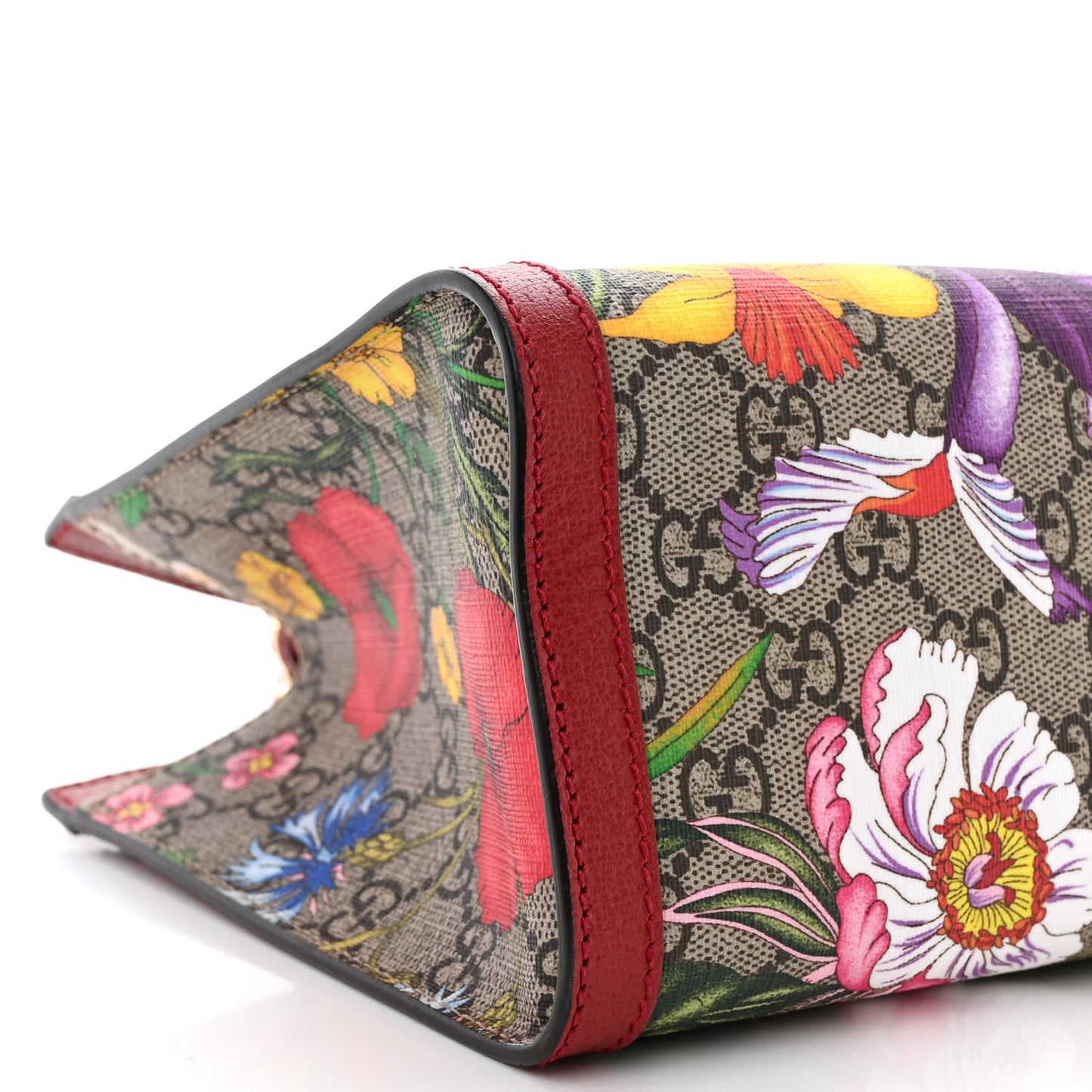 GG Supreme Monogram Flora Textured Calfskin Small Padlock Tote Red