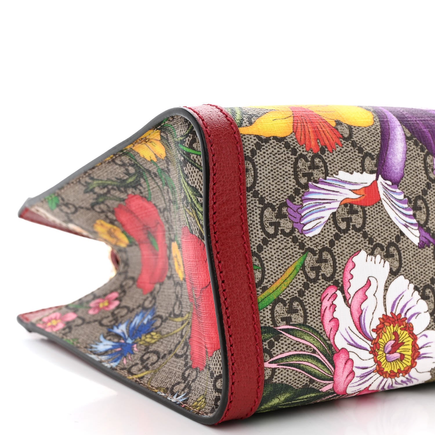 Gucci GG Supreme Monogram Flora Textured Calfskin Small Padlock Tote Red 11 of 12