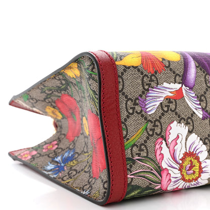 Gucci GG Supreme Monogram Flora Textured Calfskin Small Padlock Tote Red 11 of 12