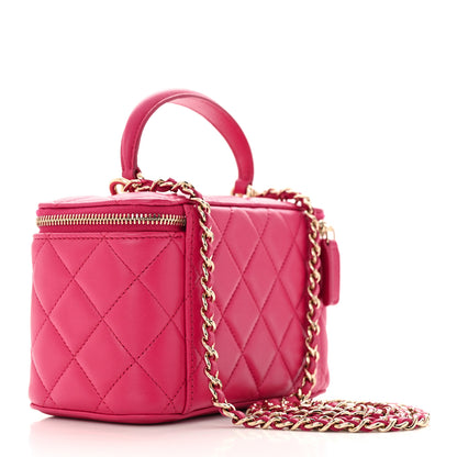 Chanel Lambskin Quilted Small Top Handle Vanity Case With Chain Dark Pink 3 of 14