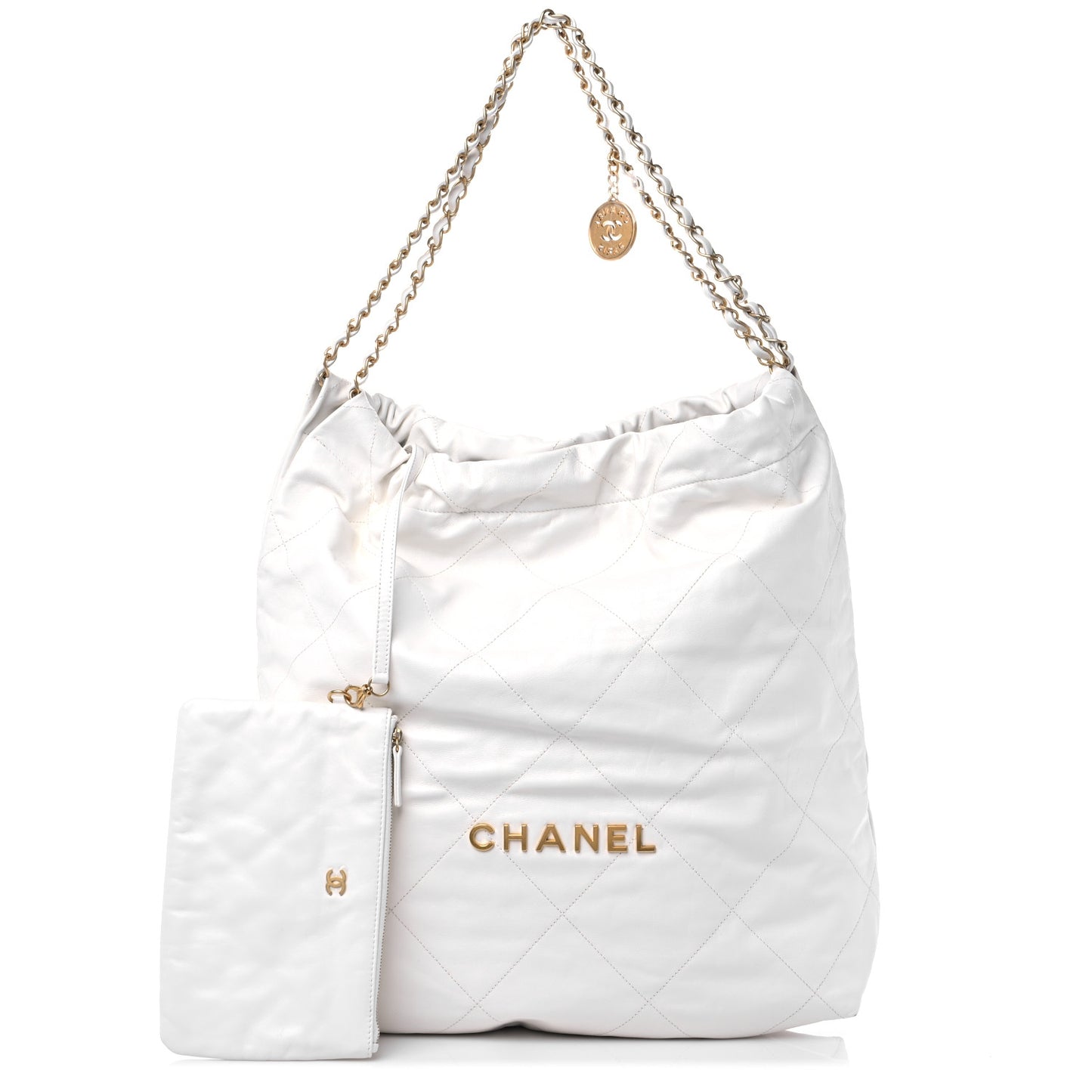 Shiny Calfskin Quilted Large Chanel 22 White