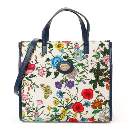 Gucci Canvas Medium Flora Tote White Multicolor Blue Agata 1 of 10