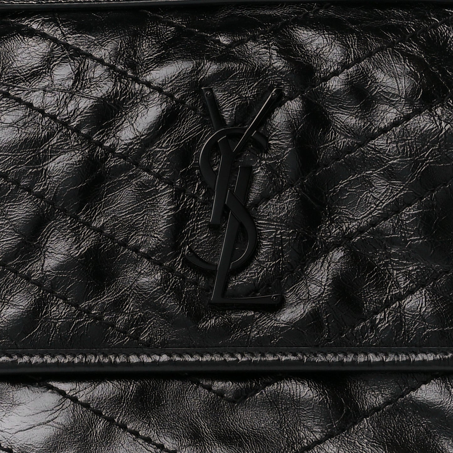 Crinkled Calfskin Matelasse Monogram Medium Niki Chain Satchel Black