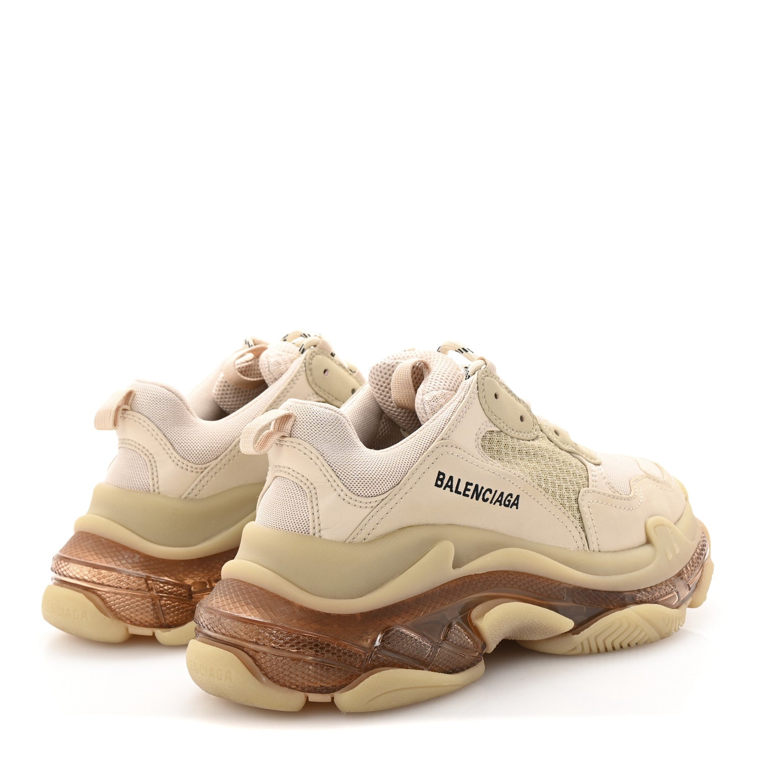 Balenciaga Fabric Mesh Clear Sole Womens Triple S Sneakers 38 Beige 5 of 9