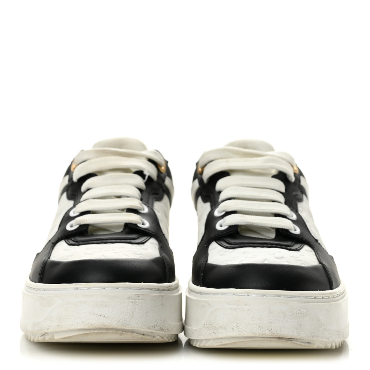 Louis Vuitton Monogram Embossed Calfskin Time Out Sneakers 37 White Black 3 of 10