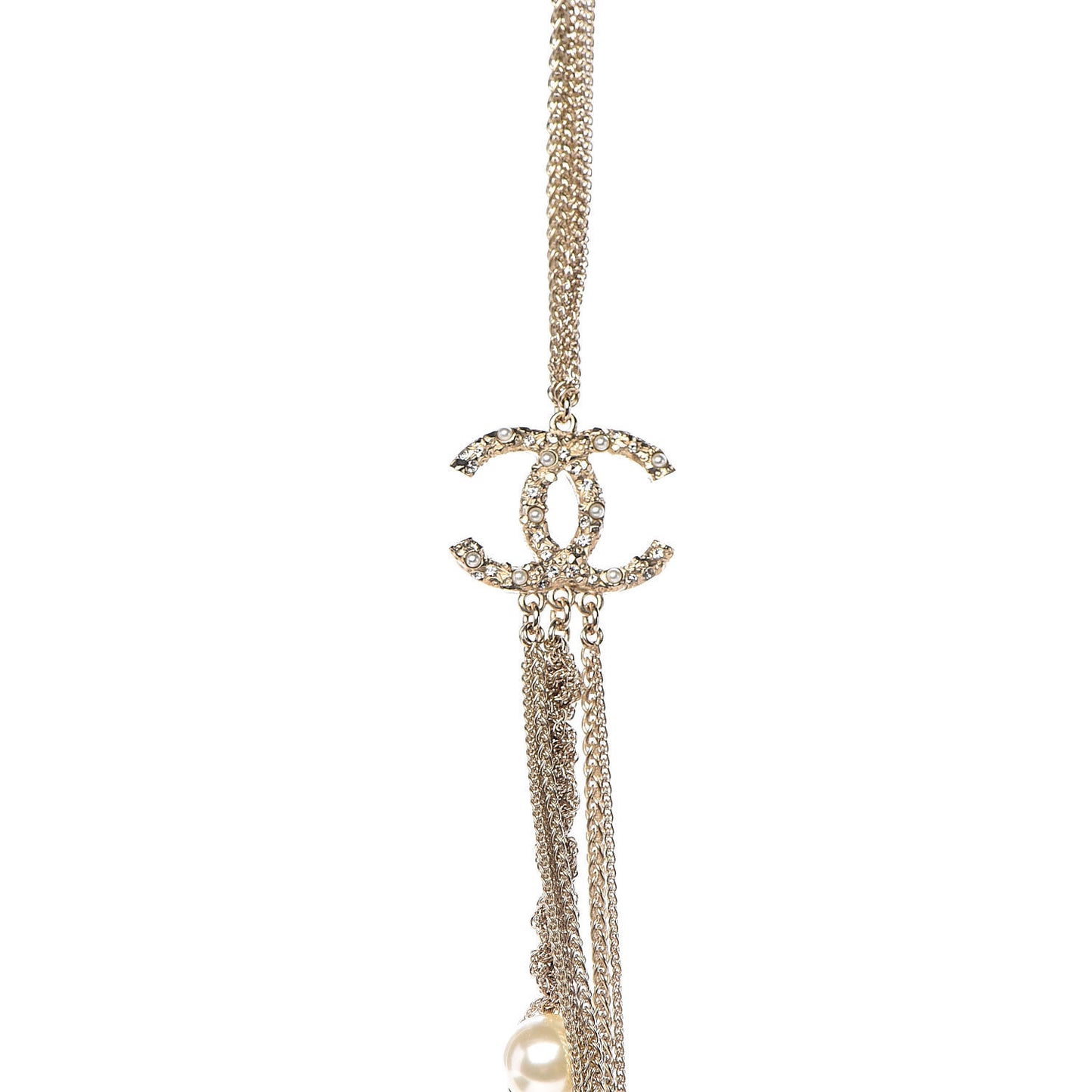 Crystal Pearl CC Long Multistrand Necklace Gold