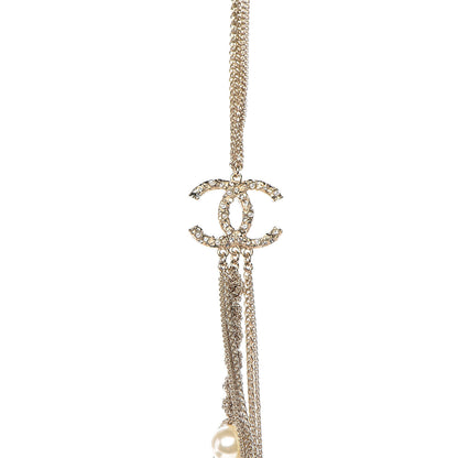 Chanel Crystal Pearl CC Long Multistrand Necklace Gold 4 of 6