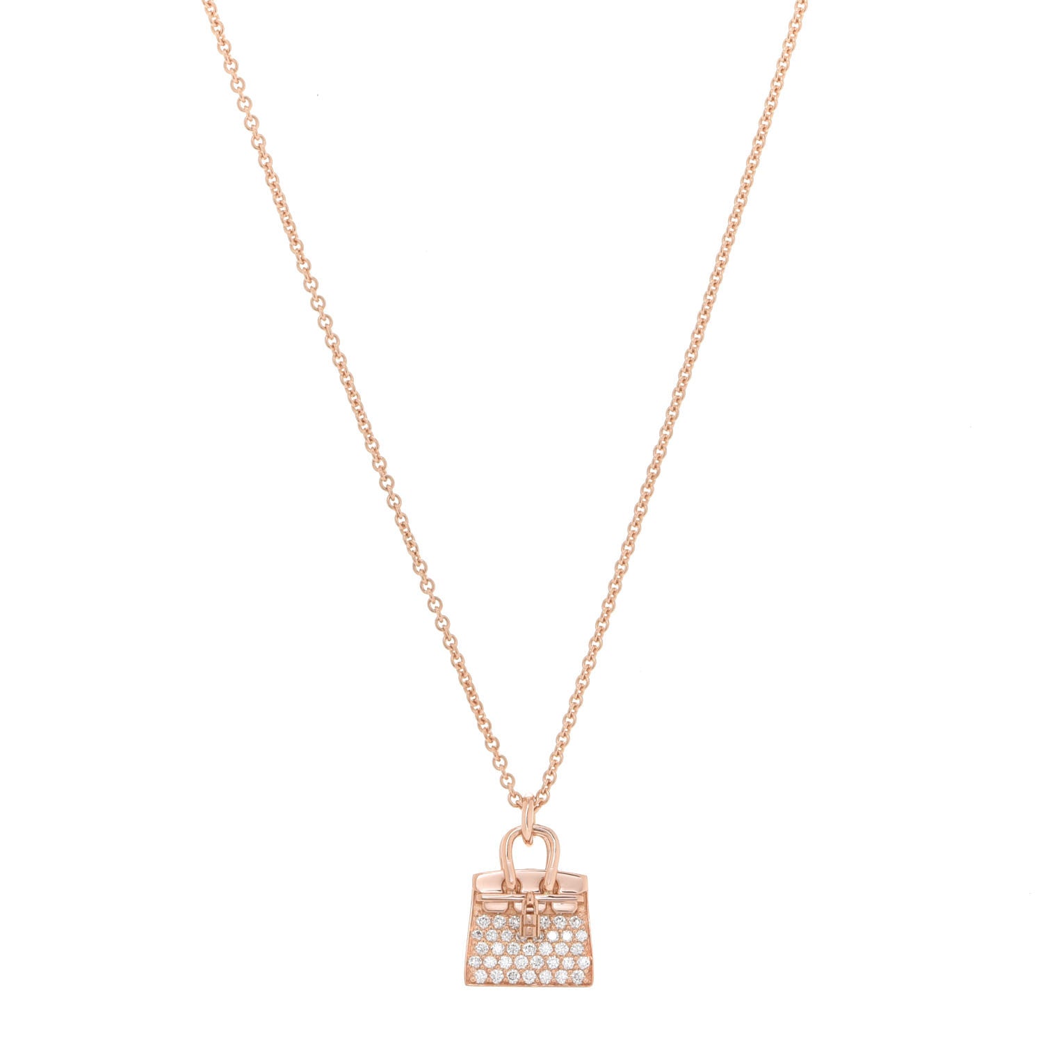 Hermes 18K Rose Gold Diamond Birkin Amulettes Pendant Necklace 1 of 6