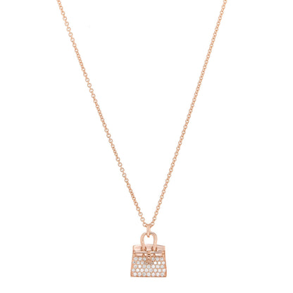 Hermes 18K Rose Gold Diamond Birkin Amulettes Pendant Necklace 1 of 6