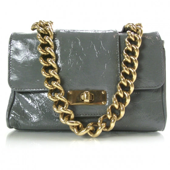 Textured Patent Chain Bag Fog