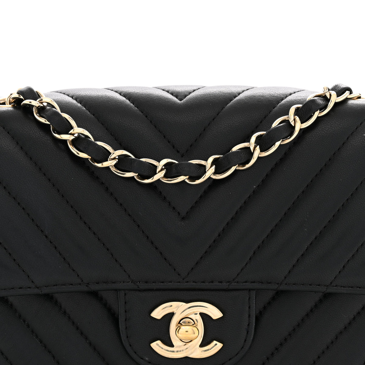 Chanel Lambskin Chevron Quilted Mini Rectangular Flap Black 8 of 13