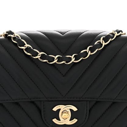 Chanel Lambskin Chevron Quilted Mini Rectangular Flap Black 8 of 13