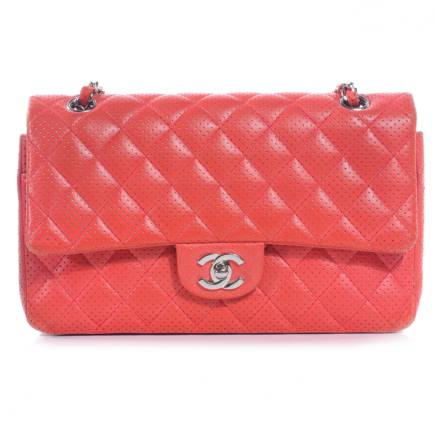 Chanel Lambskin Perforated Double Flap Medium Red 1 of 9