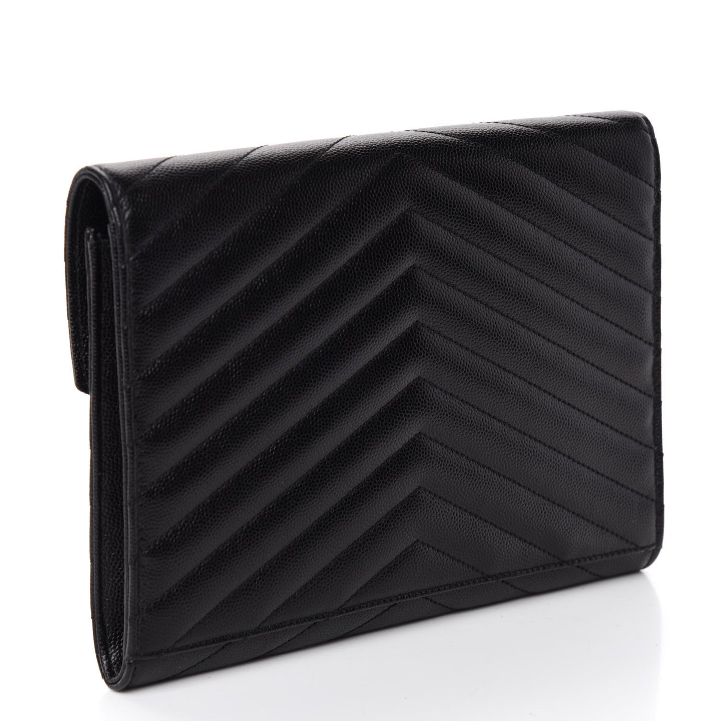 Grain De Poudre Matelasse Chevron Monogram Envelope Clutch Black