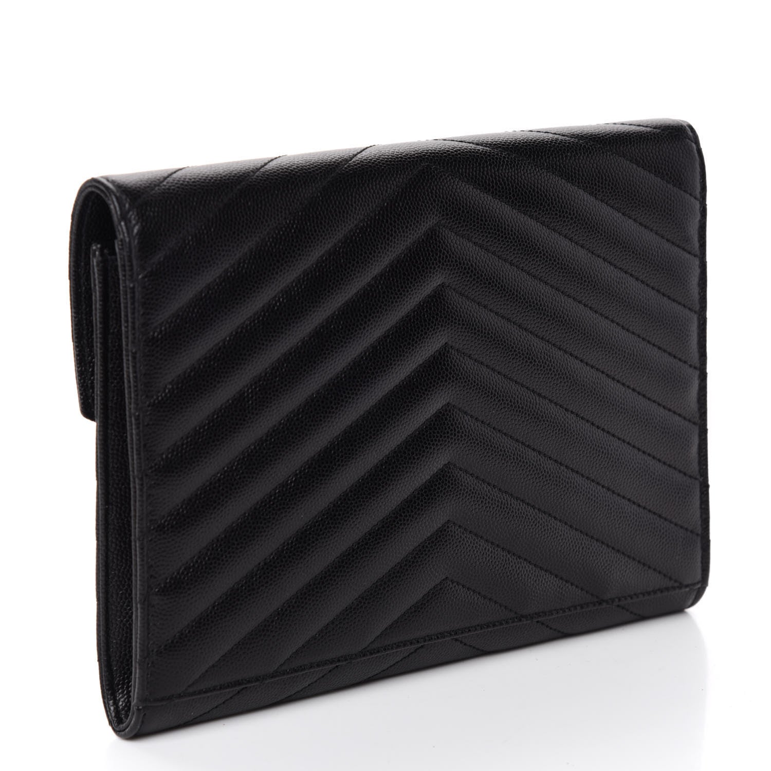 Saint Laurent Grain De Poudre Matelasse Chevron Monogram Envelope Clutch Black 3 of 11
