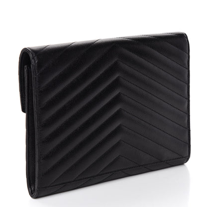 Saint Laurent Grain De Poudre Matelasse Chevron Monogram Envelope Clutch Black 3 of 11