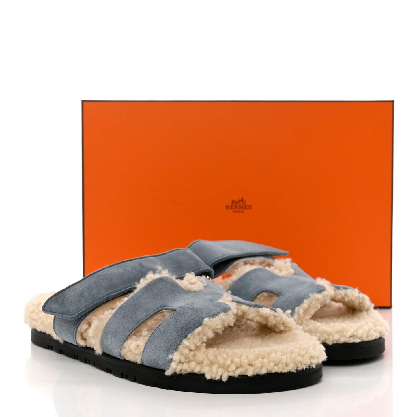Suede Goatskin Woolskin Womens Chypre Sandals 38 Bleu Pinede Ecru