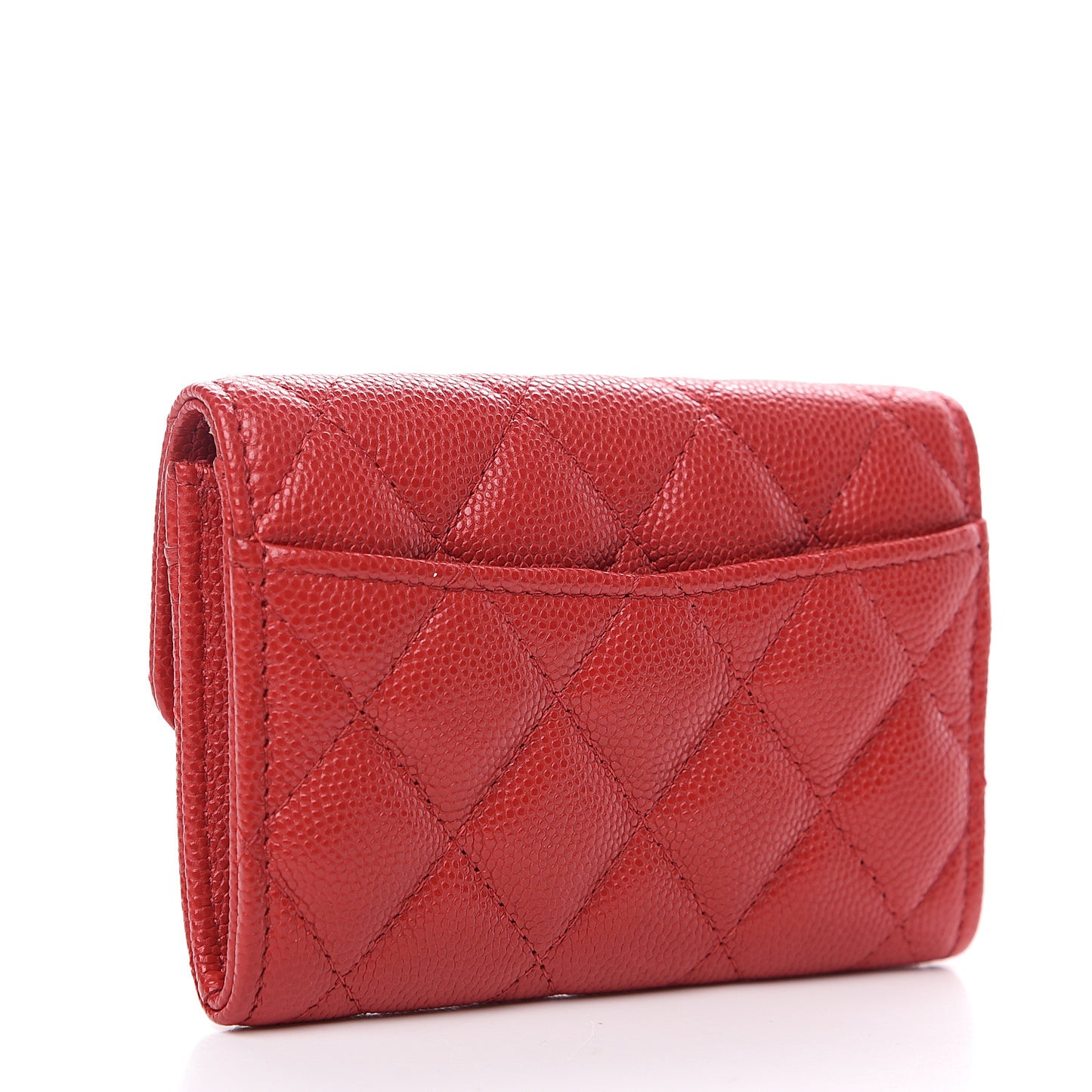Caviar Quilted Flap Card Holder Wallet Red