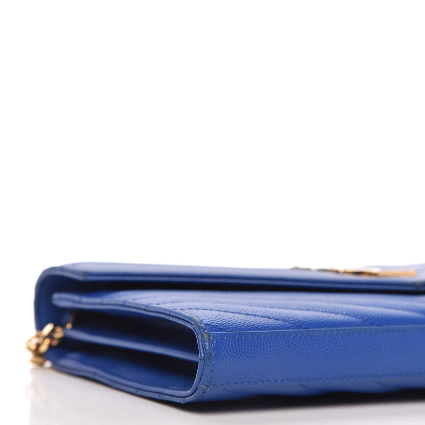 Grain De Poudre Matelasse Chevron Monogram Chain Wallet Blue Majorelle