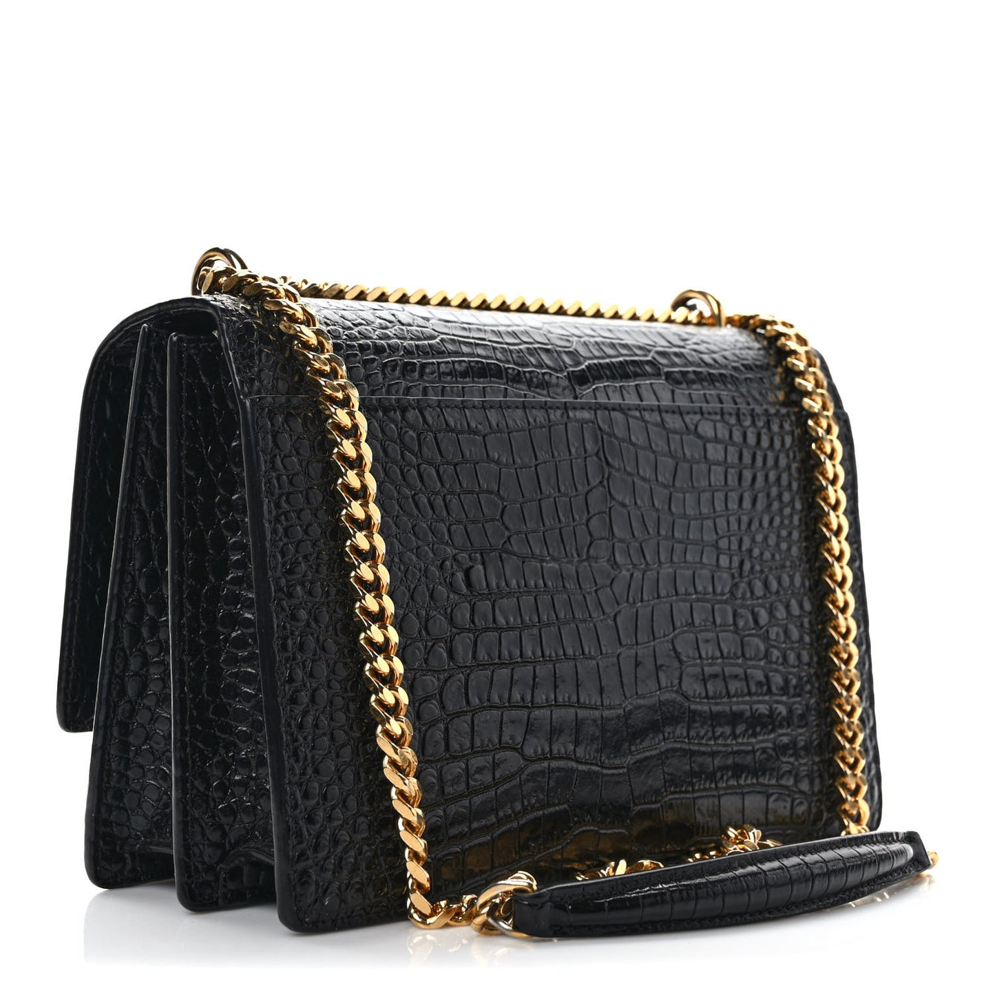Calfskin Crocodile Embossed Medium Monogram Sunset Black