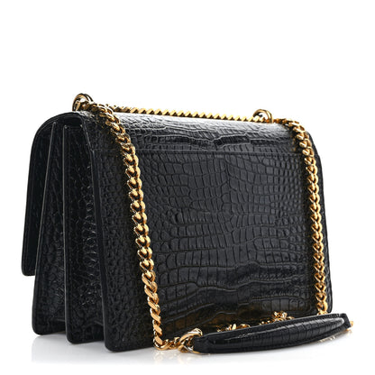 Saint Laurent Calfskin Crocodile Embossed Medium Monogram Sunset Black 3 of 10